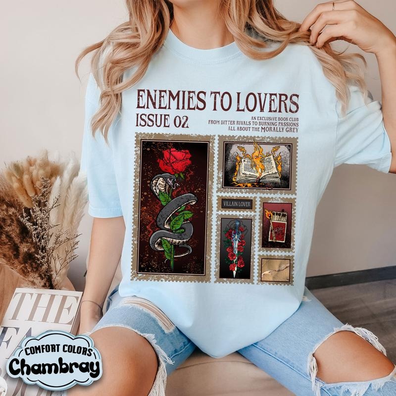 Enemies To Lovers Comfort Colors T-Shirt, Bookish, Dark Academia, Dark Romance, Smut Reader Book Club Gift, Book Lover Womenswear Soft Crewneck Short Sleeves Graphic Fabric Tee