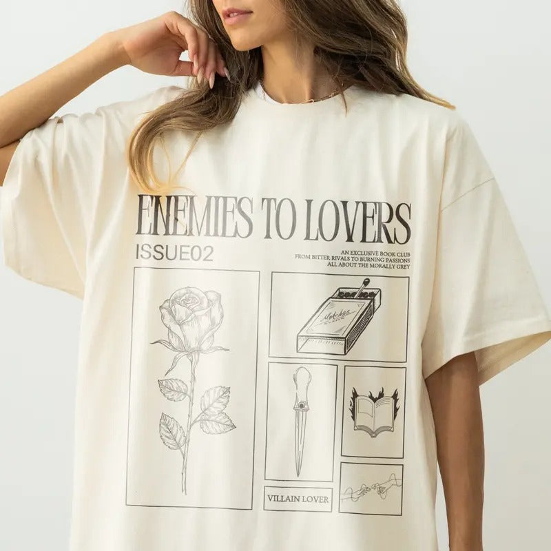 Enemies to Lovers Comfort Colors T-Shirt, Morally Grey Shirt, Romantasy Shirt, Retro Reader Tshirt, Hot Girls Read Spicy Booktok Merch, In My Bookish Era Smut Womenswear Soft Crewneck Short Sleeves Graphic Fabric Tee