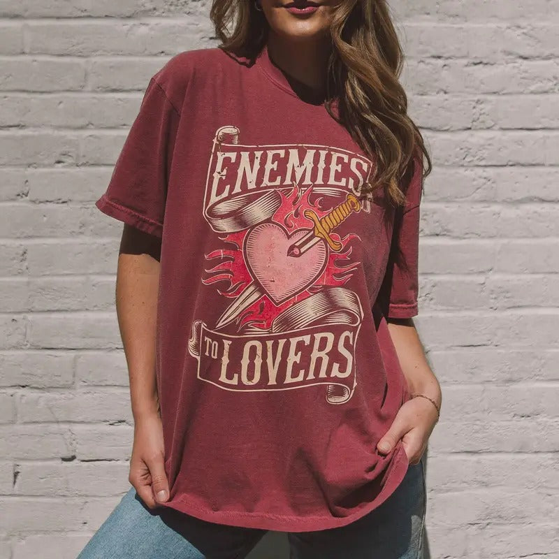 Enemies to Lovers Graphic Comfort Colors Tee, Bookish Merch, Book Lover Womenswear Tee