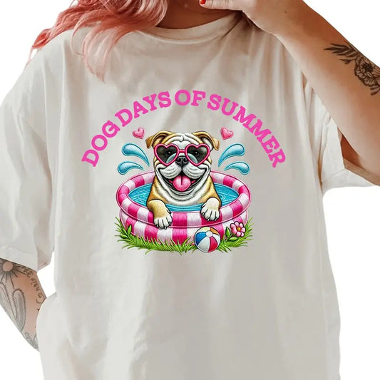 English Bulldog Dog Days of Summer Shirt ~ Unisex Apparel Relaxed Fit Printed In The USA Clothing Womenswear Casual Comfort Cotton Top Athletic Boho Chic