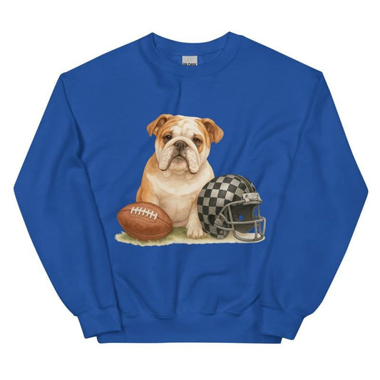 English Bulldog Football Sweatshirt - Unisex Apparel Relaxed Fit Printed In The USA Clothing Womenswear Casual Comfort Cotton Top Athletic Boho Chic