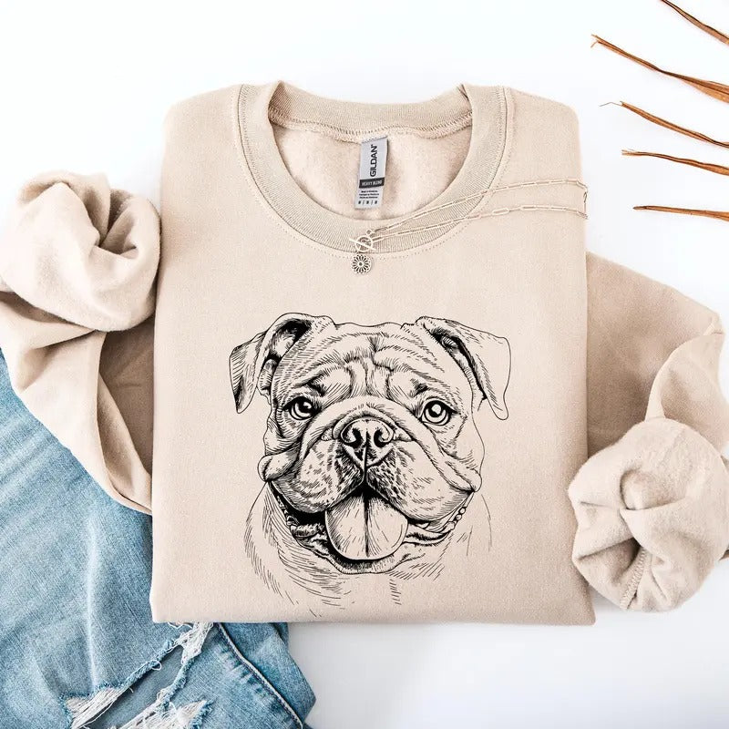 English Bulldog, Dog Lover Apparel, Pet, Dog Breed, Cute Sweatshirt, Crew Neck, Women's, Crewneck T-Shirts, Hoodie