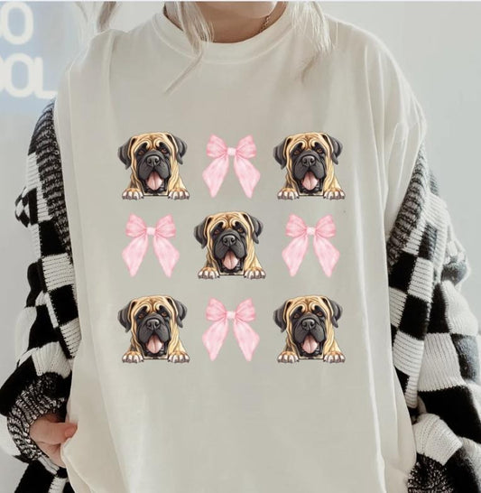 English Mastiff with bows Shirt ~ Unisex Apparel Relaxed Fit Printed In The USA Clothing Womenswear Casual Comfort Cotton Top Athletic Boho Chic