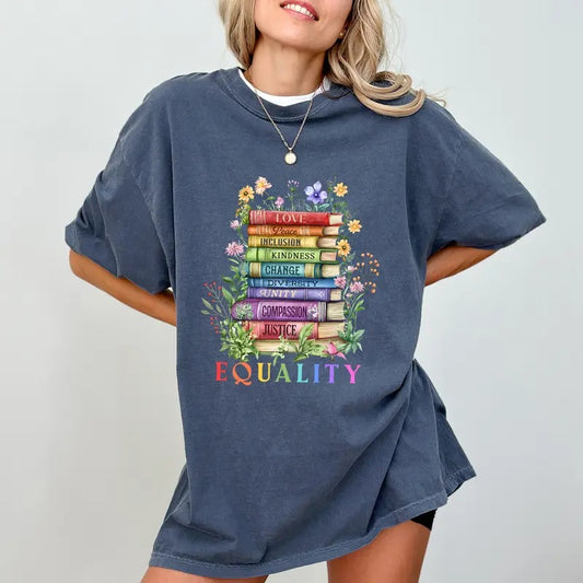 Equality Comfort Colors Shirt, Peace Love Kindness T-shirt, Book Flower Social Justice Shirt, Inspirational Equal Rights Clothing