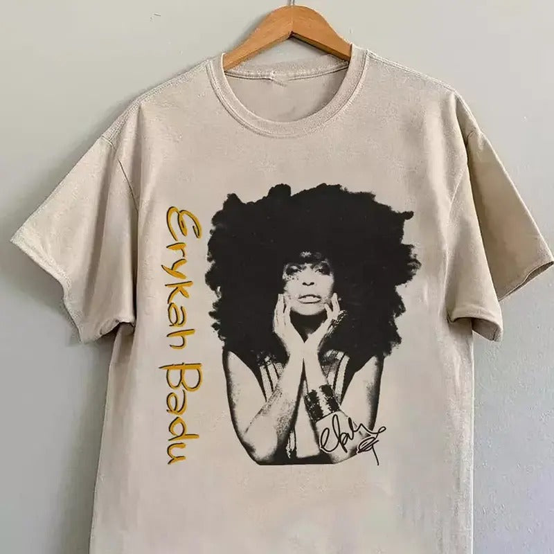 Erykah Badu Sand Cotton T-Shirt for Men, Crewneck Short Sleeve Top Menswear Decoration