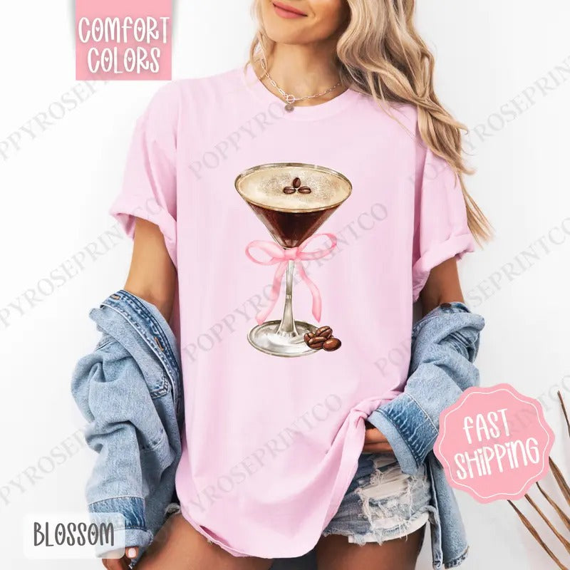 Espresso Martini Shirt Comfort Colors, Martini Bow Women's Tee, Cute Women's Tshirt