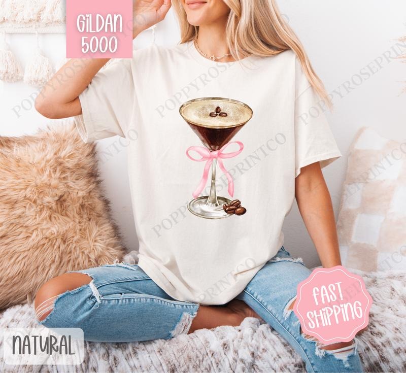 Espresso Martini Shirt Gildan, Martini Bow Women's Tee, Cute Women's Tshirt Plus Sizes