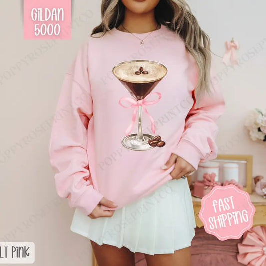 Espresso Martini Sweatshirt, Martini Bow Crewneck, Cute Women's Sweater