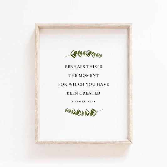 Esther 4:14 Bible Verse Print, Botanical Scripture Wall Art, Christian Nursery Wall Decor Print, Gifts For Men Women Art...