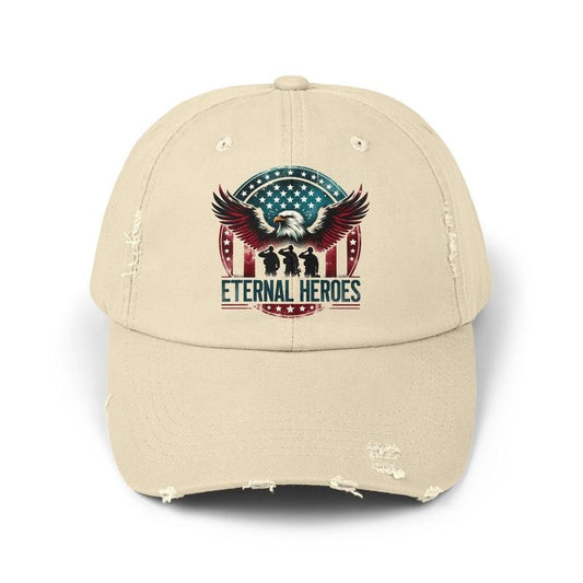 Eternal Heroes Unisex Distressed Cap | Vintage Style Dad Hat, Gift for Veterans, Patriotic Accessory, Casual Headwear, Support Our Troops
