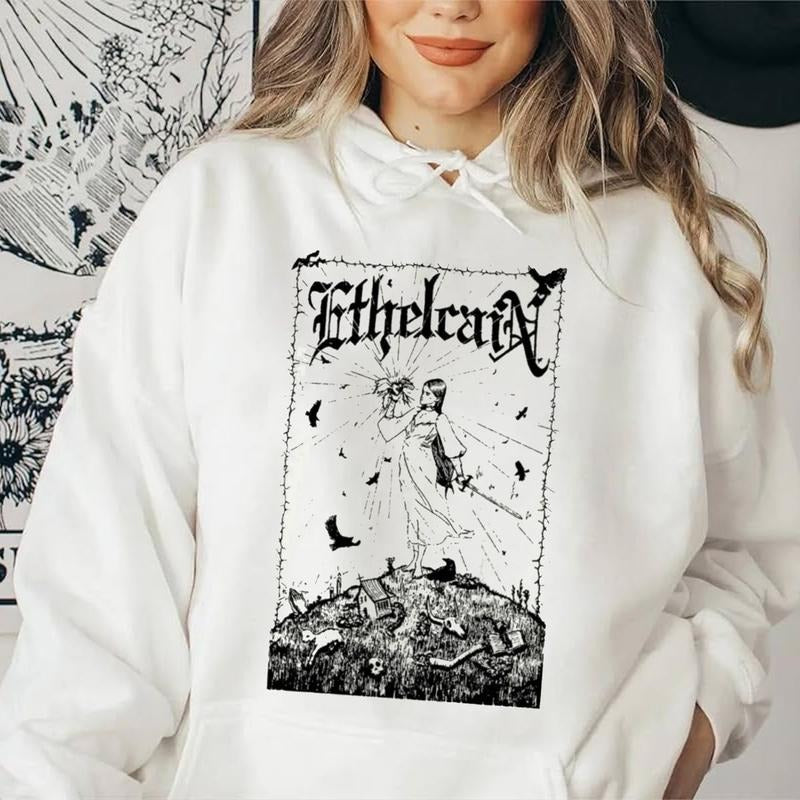 Ethhel Vintage Graphic Tee, Gothic Style, Alternative Rock Hoodie, Unisex Sweater Pullover Tee
