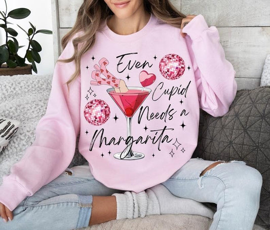 Even Cupid Need A Margarita Retro valentine Shirt, Trendy Valentine Sweatshirt, Disco Ball Shirt, Funny Vday Trending, Popular Trendy Hoodie