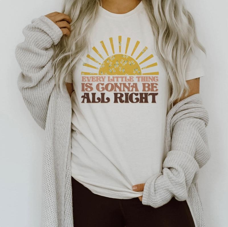 Every Little Thing Gonna Be Alright Sunshine Peaches Ultra Soft Graphic Tee Unisex Soft Tee T-shirt for Women or Men Menswear Top Underwear Man Tshirt Streetwear Crewneck Round Neck Tropical