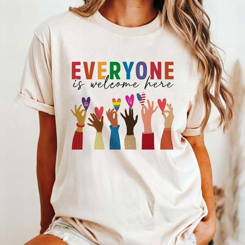 Everyone Is Welcome Here Shirt, LGBT Shirt, Support Lgbt sweatshirt, LGBT Love hoodie, Pride Month Tee, Lgbt Rainbow,...
