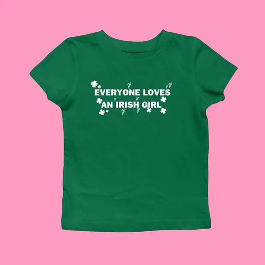 Everyone Loves an Irish Girl Women's Shirt, St. Patrick's Day T-shirt,Celebrity Inspired 00s Baby Tee Y2K, Irish Celebration Outfit Style