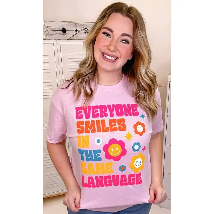 Everyone Smiles Tee - Colorful Positivity Vibes #EveryoneSmiles #PinkTee #AffirmationStyle