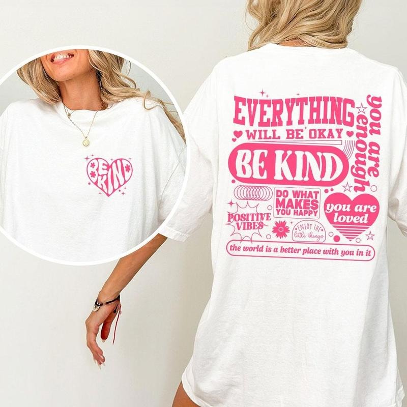 Everything Will Be Okay Shirt, Be Kind Shirts, Mental Health Retro Shirt, Positive t-Shirt, Women Shirt, Aesthetic Shirt, Everything Will Be Okay,Trendy Shirts, Self Love T-shirt, Women Tops, Therapy Shirt Breathable Casual Comfort Comfortable Lady Tshirt