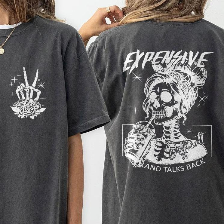 Expensive Difficult And Talks Back Shirt, Funny Mom Comfort Colors Shirt, Woman Tshirt, Trendy Back and Front Shirt, Sarcastic Wife Shirt, Mothers Day Gift, Mom Life Tee, Retro Mom Shirt, Mama Women Top Casual Comfortable Breathable T-Shirt