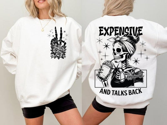 Expensive Difficult And Talks Back Shirt, Mom Skeleton Shirt Cotton Womenswear Grey Hoodie