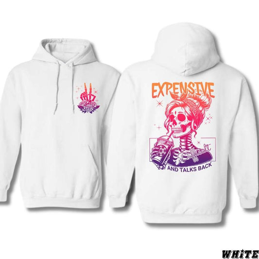 Expensive and Talks Back Skull Design - Casual Wear Hoodie - Bold and Playful Style Menswear Sweaters