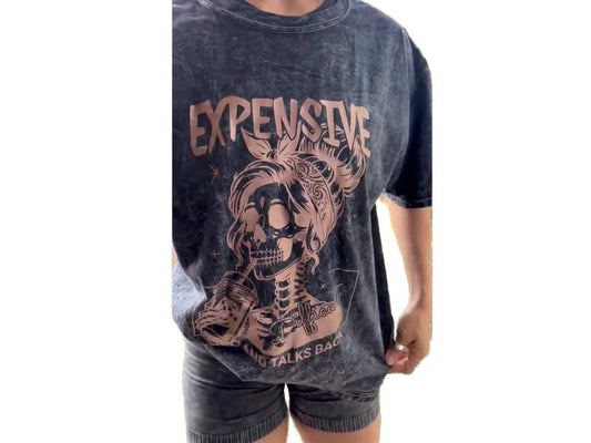 Expensive, Difficult, & Talks Back Casual T-Shirt for Women, Coffee Lover Shirt, Sarcastic Vintage-Inspired Statement Shirts with Skeleton for Women, Retro Boho Vibe Skull TShirt