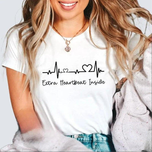 Extra Heartbeat Inside Shirt for New Mom, Pregnancy Announcement Gift for Her, Cute Baby Announcement Shirt for Pregnancy Reveal T-Shirt