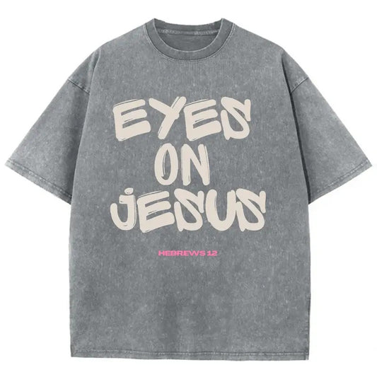 Eyes On Jesus Unisex Washed T-Shirt, Christian Tshirts, Christian Jesus  t shirts, Vintage 90s Graphic Tee Gift Cotton Top, Mineral color