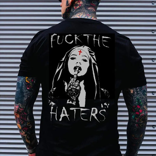 F@CK THE HATERS Defiant Nun Print Men's T-Shirt