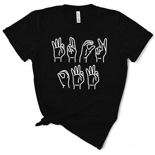 F Off Sign Language TShirt Black Short Sleeve Casual Top for Women
