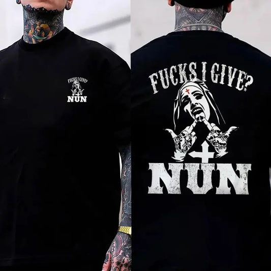 F@ck I Give Nun T-shirt - Double Sided Shirt, Sweatshirt, Hoodie, Unisex Shirt, Naughty Clothes Men, Menswear Classic, Classic Cotton Fabric, Cotton Fabric Menswear, Classic Menswear Oversized Pocket Sport