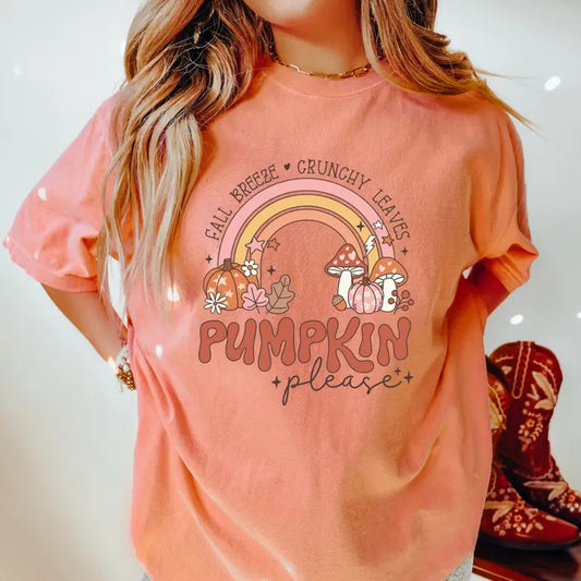 FALL BREEZE RAINBOW SHIRT (COMFORT COLORS T-SHIRT, CAUSAL SHIRT UNISEX, FALL CLOTHING, GRAPHIC APPAREL) Cotton Fabric