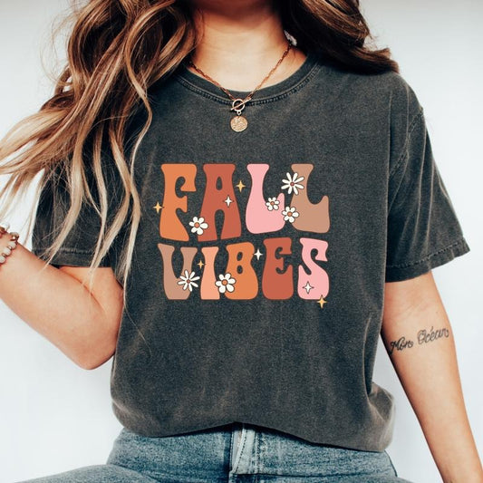 FALL VIBES SHIRT (COMFORT COLORS T-SHIRT, CAUSAL SHIRT UNISEX, FALL CLOTHING, GRAPHIC APPAREL) Cotton Fabric