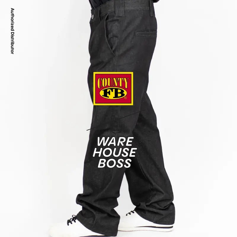 FB COUNTY Men's Heavyweight Hard Denim Jeans FBCOUNTY Original Fit Pants Casual Button Mid Rise Straight Leg Jeans Rigid Blue Black Hip Hop Harem