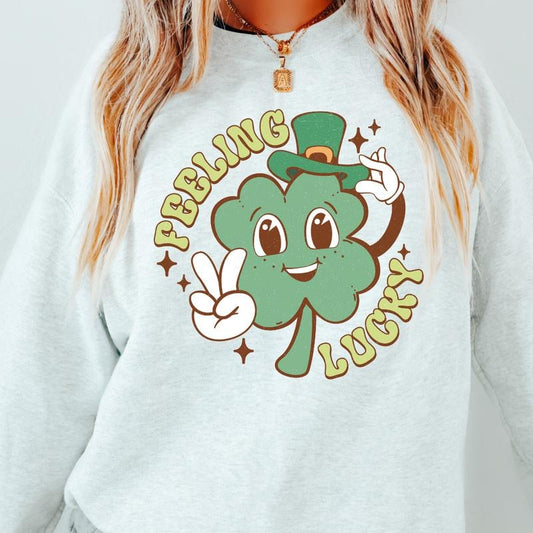 FEELING LUCKY CLOVER SWEATSHIRT (UNISEX, CASUAL COTTON SWEATSHIRT, HOLIDAY ST. PATRICKS DAY) Womenswear Hoodie