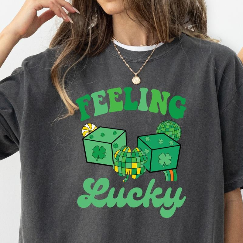 FEELING LUCKY DICE ST. PATRICKS SHIRT (COMFORT COLORS T-SHIRT, CASUAL SHIRT UNISEX, HOLIDAY SHIRT, ST. PATTYS DAY) Comfortable Fit