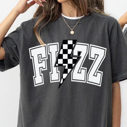 FIZZ BOLT CHECKERED SHIRT, COMFORT COLORS CASUAL COTTON T-SHIRT FOR MOMS Fabric Top Womenswear Oversized Unisex