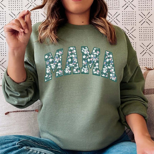 FLORAL MAMA VARSITY SWEATSHIRT (Crewneck Sweatshirt, Unisex Fit, Causal Sweatshirt for Christmas, Christmas Holiday Sweatshirt) Oversized Womenswear Garment Hoodie Tops