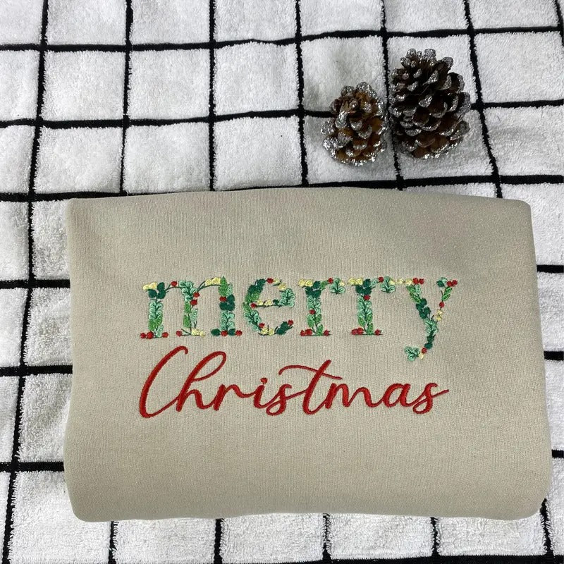 FLORAL Merry Christmas sweatshirt embroidered - Christmas embroidered sweatshirt - Merry Christmas Gifts