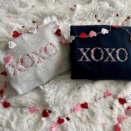 FLORAL XOXO SWEATSHIRT VALENTINE DAY SWEATSHIRT EMBROIDERED SWEATSHIRT T-Shirts, Hoodie | WearSparks.com