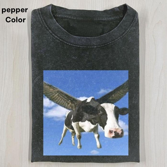 FLYING COW T-SHIRT, FUNNY CUTE, funny shirts for women, Womenswear Cotton Top Streetwear Tshirt