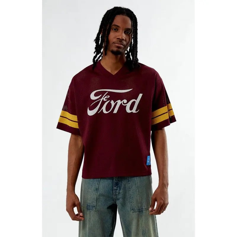 FORD Men's Short Sleeve Burgundy Mesh Jersey - Multicolor