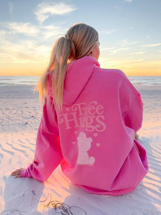 FREE HUGS OVERSIZED COMFY CASUAL COTTON HOODIE OVERSIZED UNISEX TRENDY HOODIE VIRAL HOODIE Comfort Light Womenswear Long Sleeves