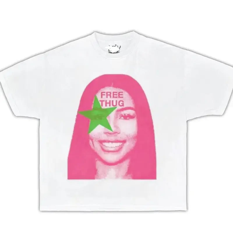 FREE THUG Mariah Scientist Boxy Garment dyed Cotton Tee Shirt