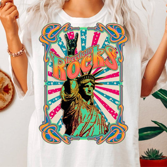 FREEDOM ROCKS SHIRT, FUNNY JULY 4TH SHIRT, FIREWORK SHIRT, PARTY IN THE USA, JULY 4TH PARTY SHIRT Comfort Cotton Fabric Top