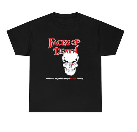 Faces Of Death T-Shirt Black Gilden Heavy Cotton Tee Menswear Top Underwear Tshirt Streetwear Man Tropical Crewneck Shortsleeve Round Neck Casual