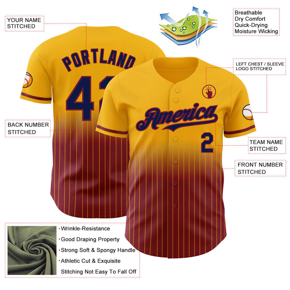 Custom Gold Pinstripe Navy-Crimson Authentic Fade Fashion Baseball Jersey T-Shirts, Hoodie, Sweatshirt (Image 4)