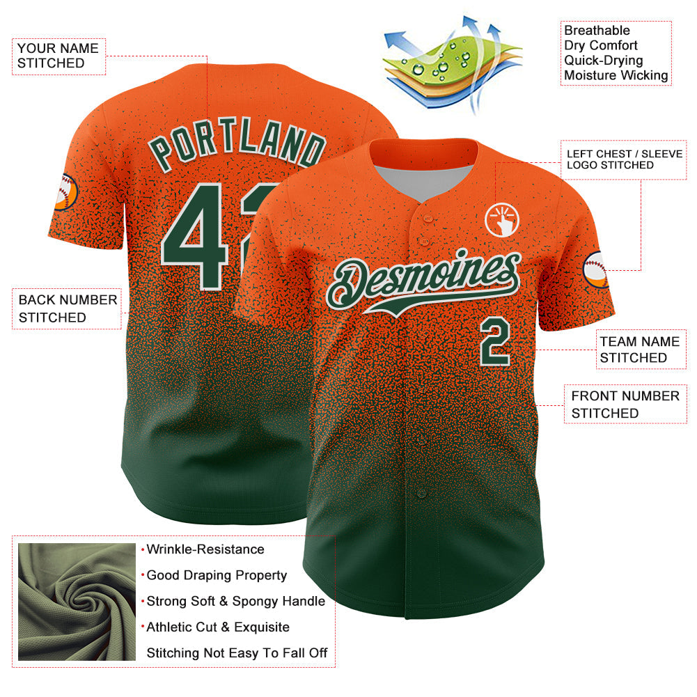 Custom Orange Green-White Fade Fashion Speckle Authentic Baseball Jersey