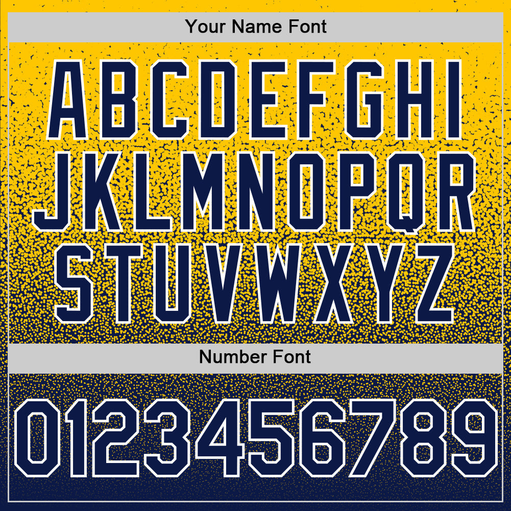 Custom Yellow Navy-White Fade Fashion Speckle Authentic Baseball Jersey