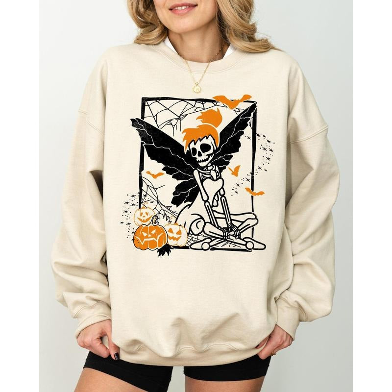 Fairy Skeleton, Ghost, Skull, Spooky, Aesthetic, Meme, Halloween, Costume Sweatshirt, Women's Crew Neck, Crewneck...