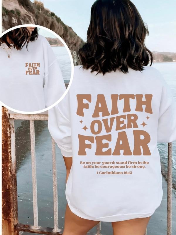 Fait Over Fear Hoodie Christian Sweatshirt Bible Verse Sweater Trendy Faith Shirt Aesthetic Religious Hoodie Latarshia Grant
